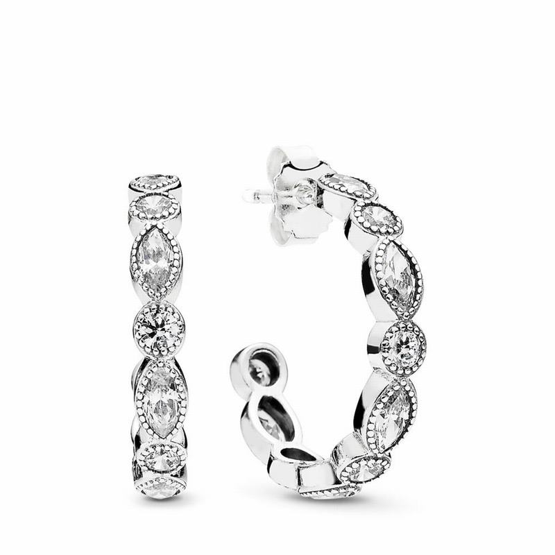 Pandora Australia Alluring Brilliant Marquise Hoop Earrings - Sterling Silver | MPYBRQ620